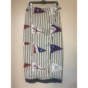 Vintage Ralph Lauren Nautical Silk Wrap Midi Skirt Size 12